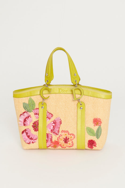 Limited Edition Raffia Flower Preowned Tote