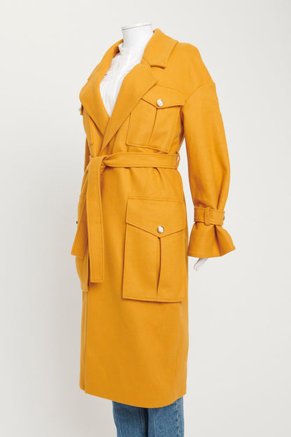 Mustard Wool Pearl Embellished Long Preowned Coat