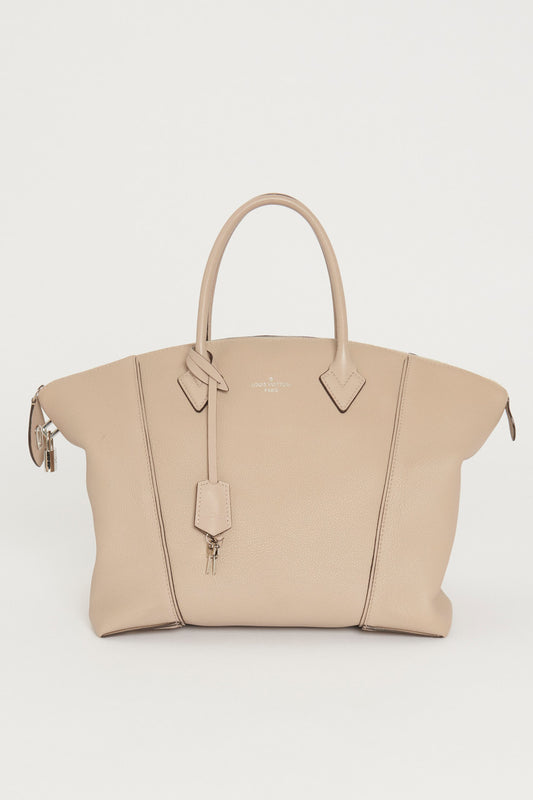 Beige Grey Grained Leather Soft Lockit Preowned Handbag