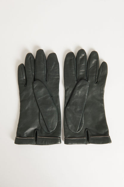 Forest Green Leather Logo Preowned Gloves