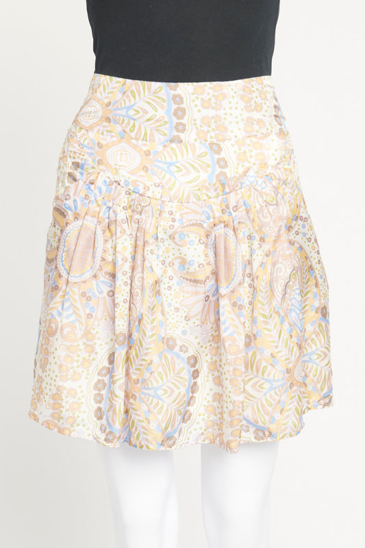Multi Colour Silk Pleated A Line Preowned Skirt
