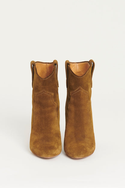 Camel Suede Cone Heel Preowned Cowboy Boots