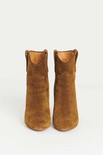 Camel Suede Cone Heel Preowned Cowboy Boots
