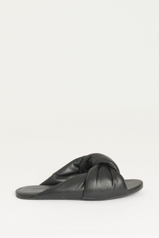 Black Leather Knot Preowned Mule Sandals
