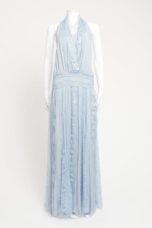 Light Blue Silk Maxi Dress With Connected Slip Dress