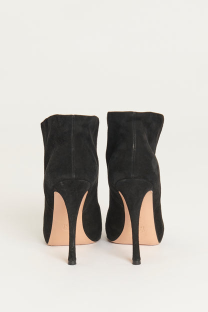 Black Suede Preowned Ankle Boots With Stiletto Heels