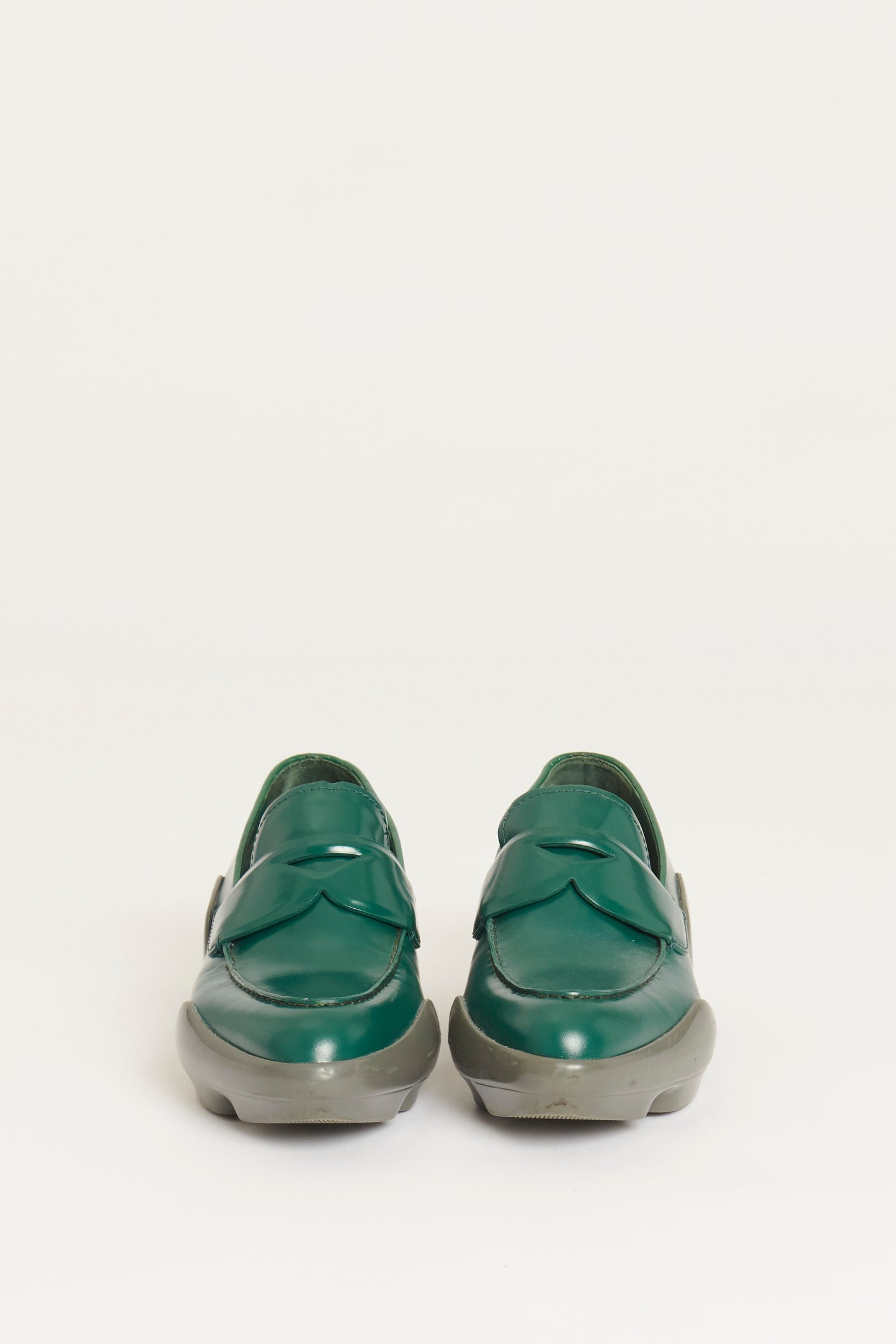 2015 Green Leather Lug Sole Preowned Loafers