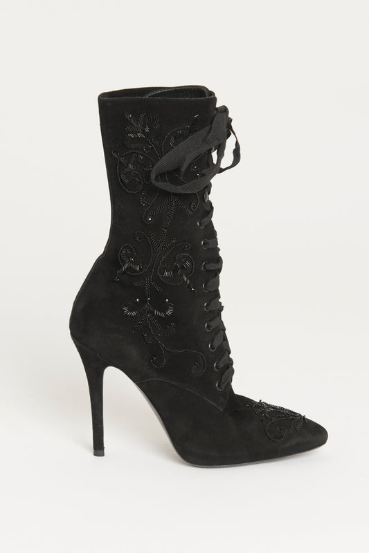 Black Suede Preowned Beaded Boots