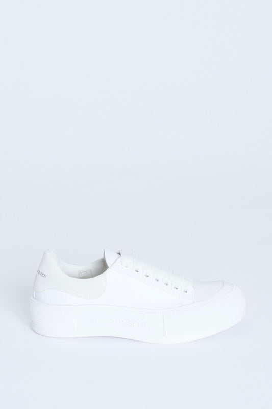 White Canvas Thick Soled Tennis Trainers