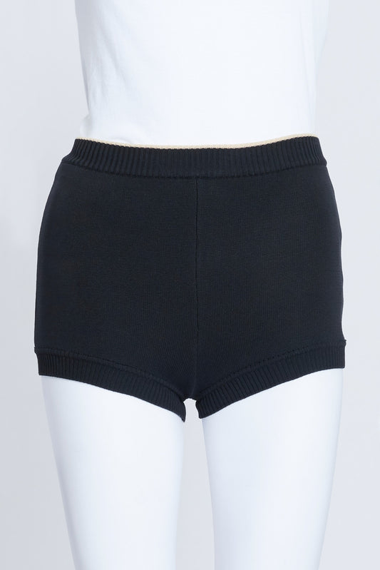 Black Knit High Waist Knicker Shorts With White Stripe