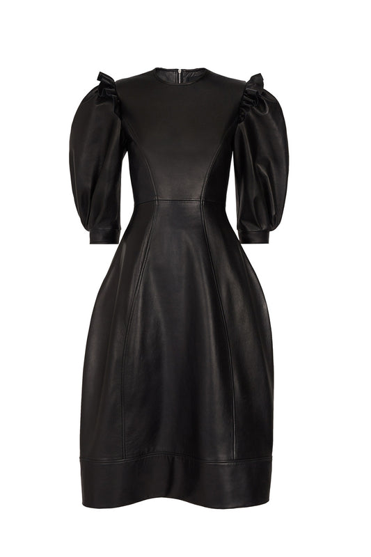 Black Puff Sleeve Sculpted Dress