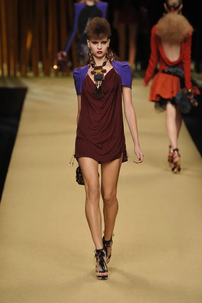 2009 Burgundy Viscose Preowned Draped Mini Dress