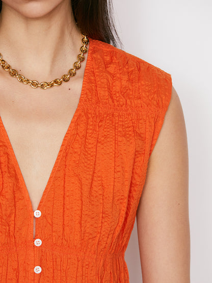Ruched V-Neck Sleeveless Blouse