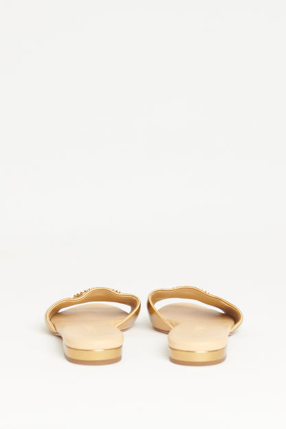 Gold Metallic Leather Preowned Slip On CC Sandals