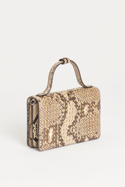 Taupe Snakeskin Preowned Oum Perforated Crossbody Bag