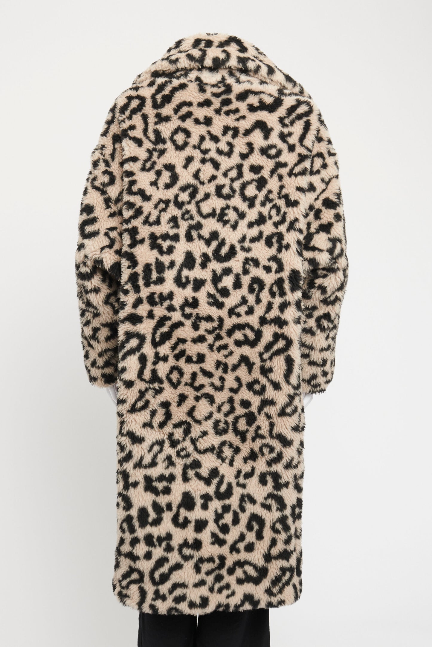 Taupe Wool Blend Preowned Icon Edy Teddy Leopard Coat