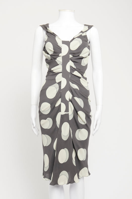 2000's Grey Silk Preowned Polka Dot Knee-Length Dress