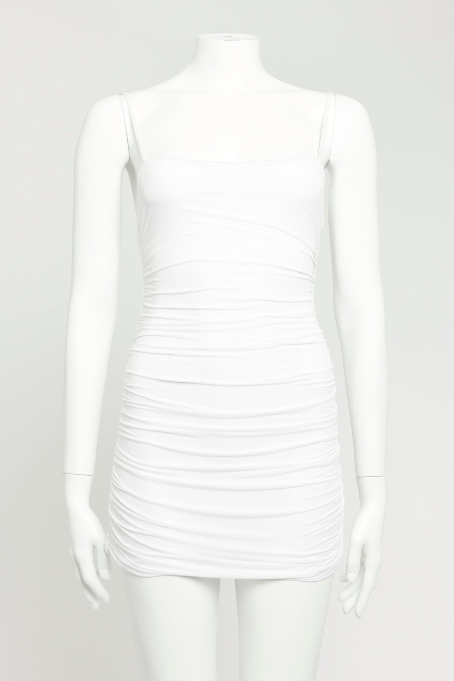 White Ruched Preowned Mini Slip Dress