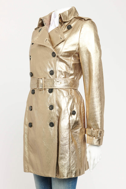 Gold Lambskin Preowned Double Breasted Trench Coat