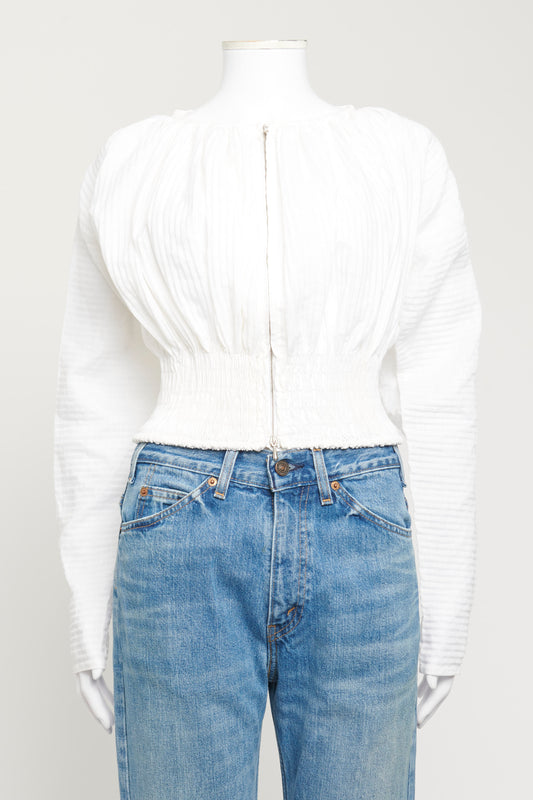 2011 White Linen Preowned Zip-Up Pleated Blouson