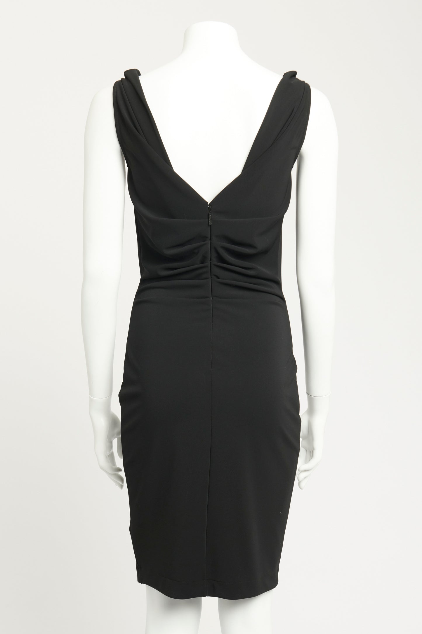 Black Polyester Preowned Cowl Neck Knee Length Dress