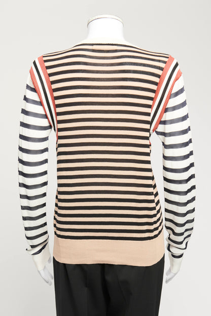 Multicoloured Cotton and Rayon Preowned Deconstructed Striped Jumper
