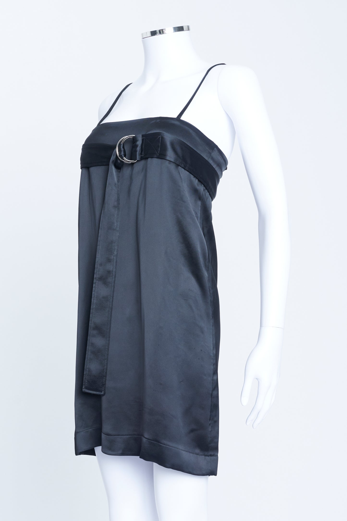 Black Satin Effect Mini Dress with D-Ring Belt