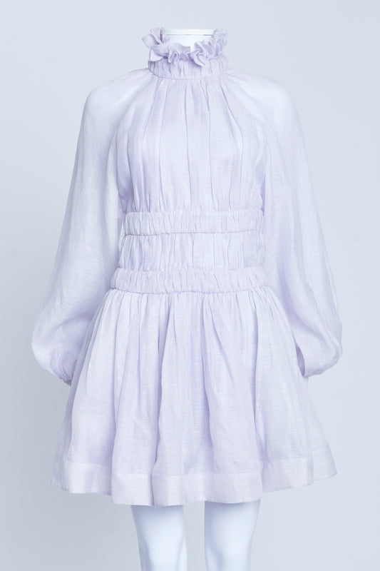 Lilac Linen Silk Blend Pleated Mini Dress