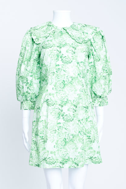 Green Cotton Poplin Floral Mini Dress