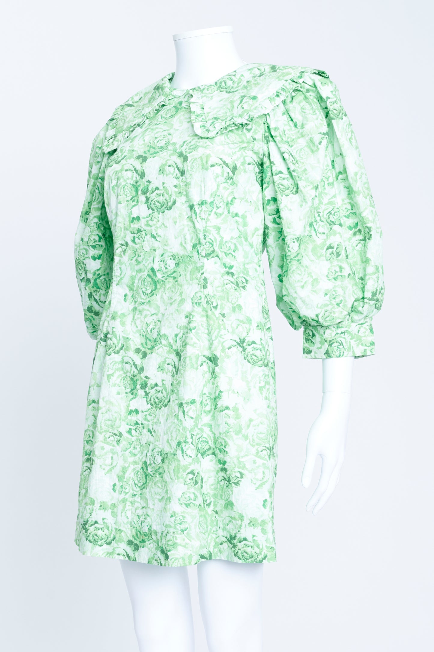 Green Cotton Poplin Floral Mini Dress