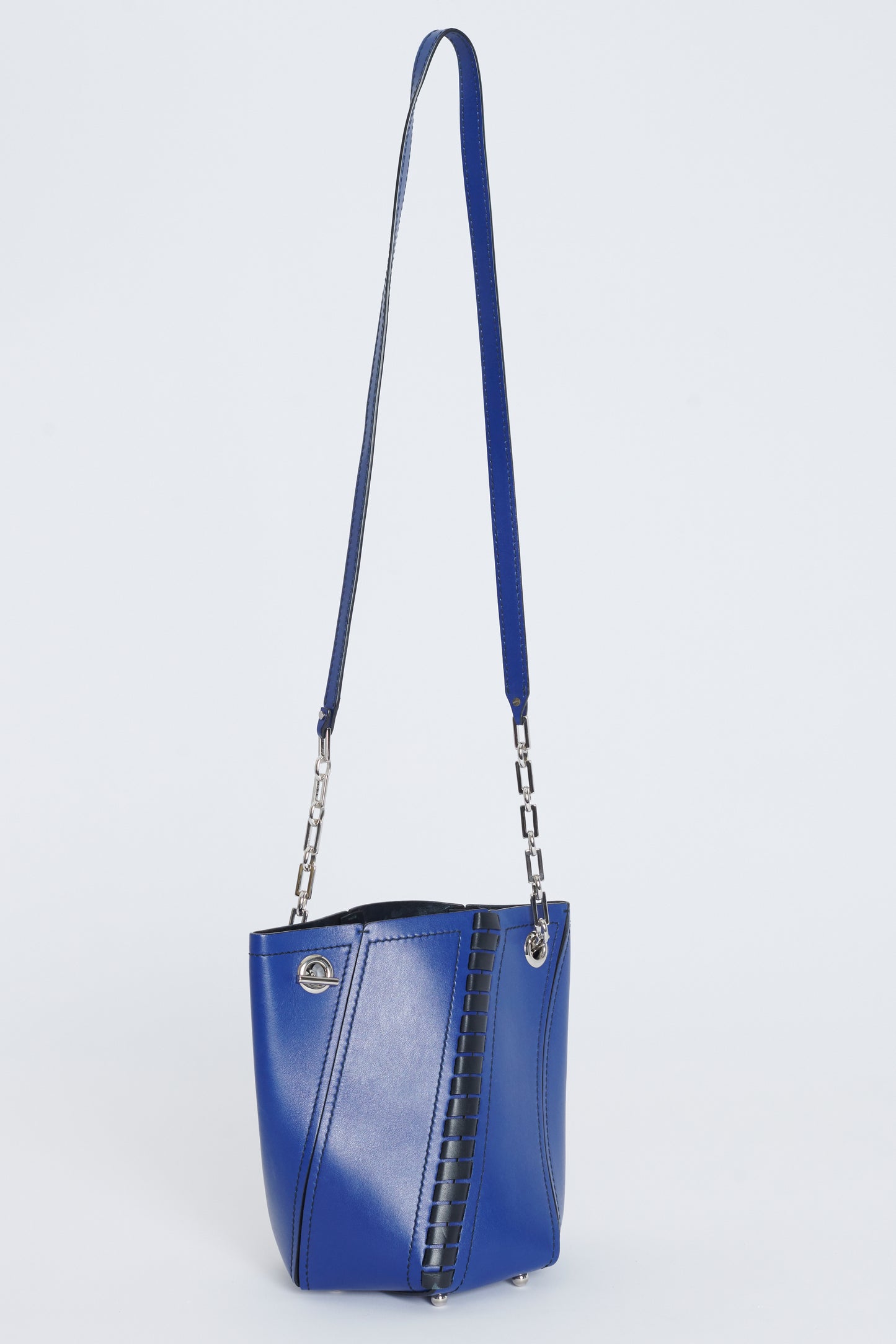 Blue Leather Mini Hex Preowned Bucket Bag
