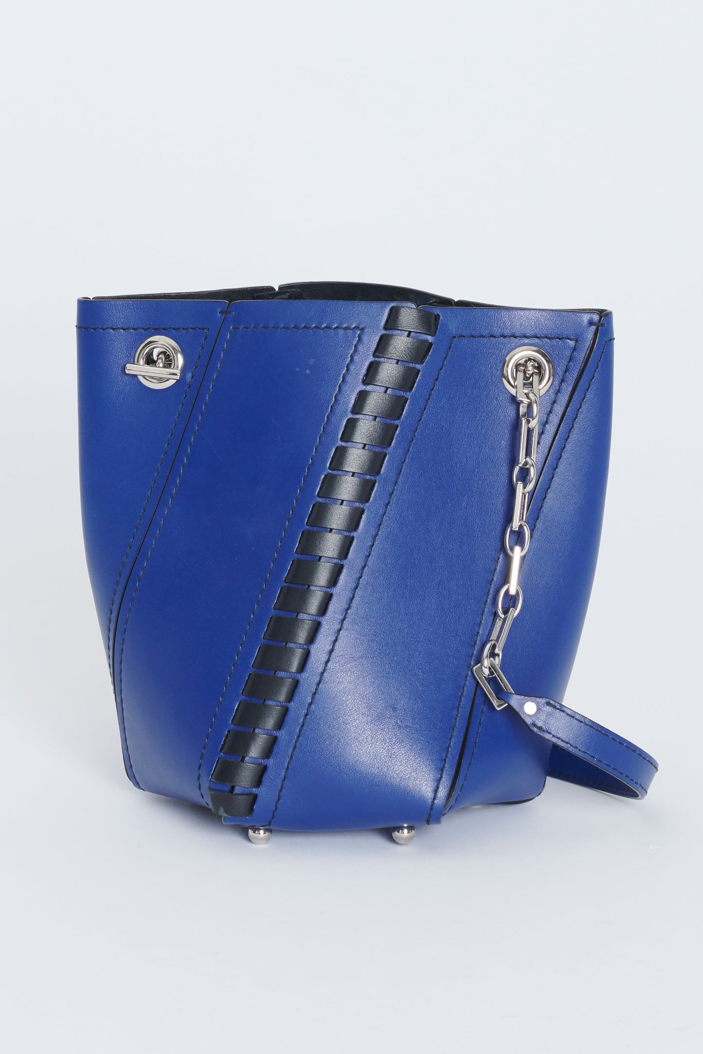 Blue Leather Mini Hex Preowned Bucket Bag
