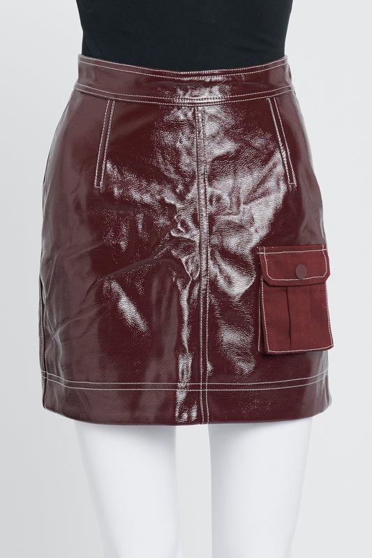Burgundy Faux Patent Leather A-Line Mini Skirt