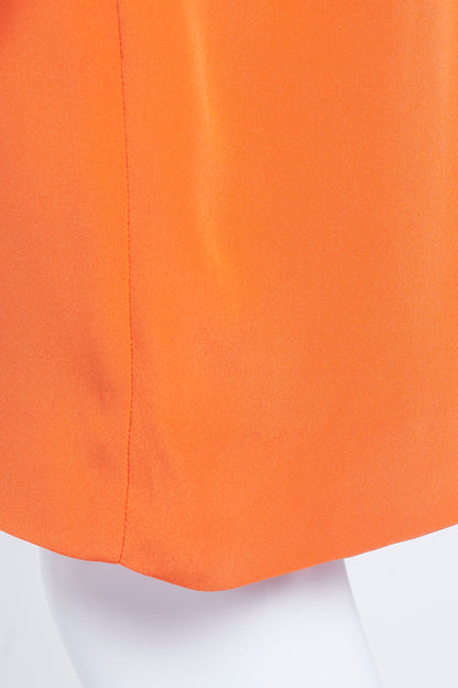 Orange Silk Pleated High-Neck Mini Dress