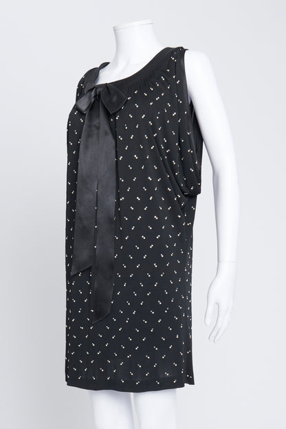 Black Crystal Pearl and Rhinestone Embellished Mini Dress