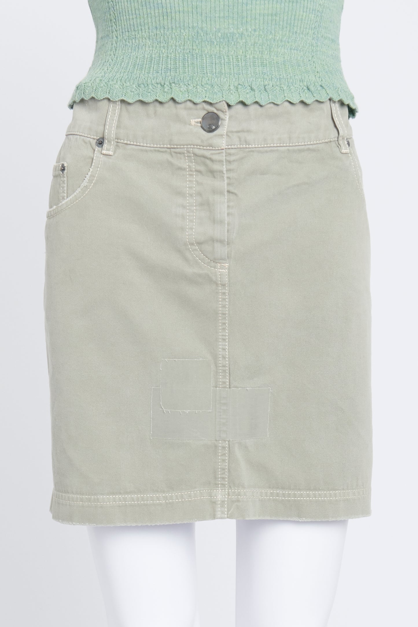 Green Denim Mini Skirt with Patchwork details