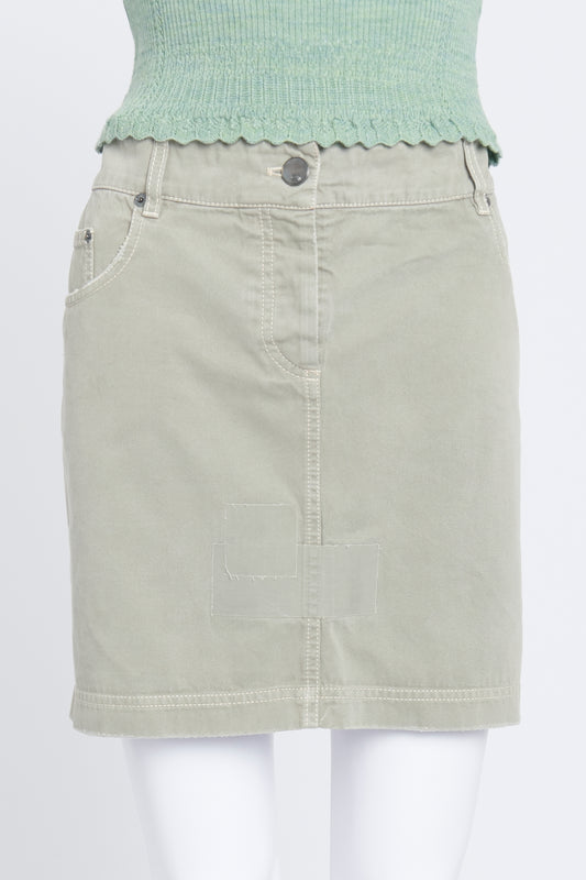 Green Denim Mini Skirt with Patchwork details