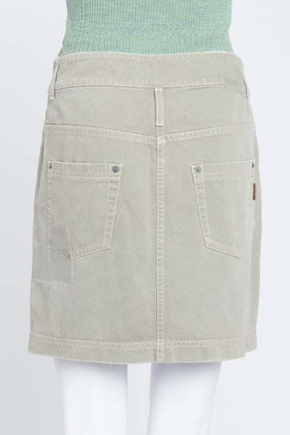 Green Denim Mini Skirt with Patchwork details