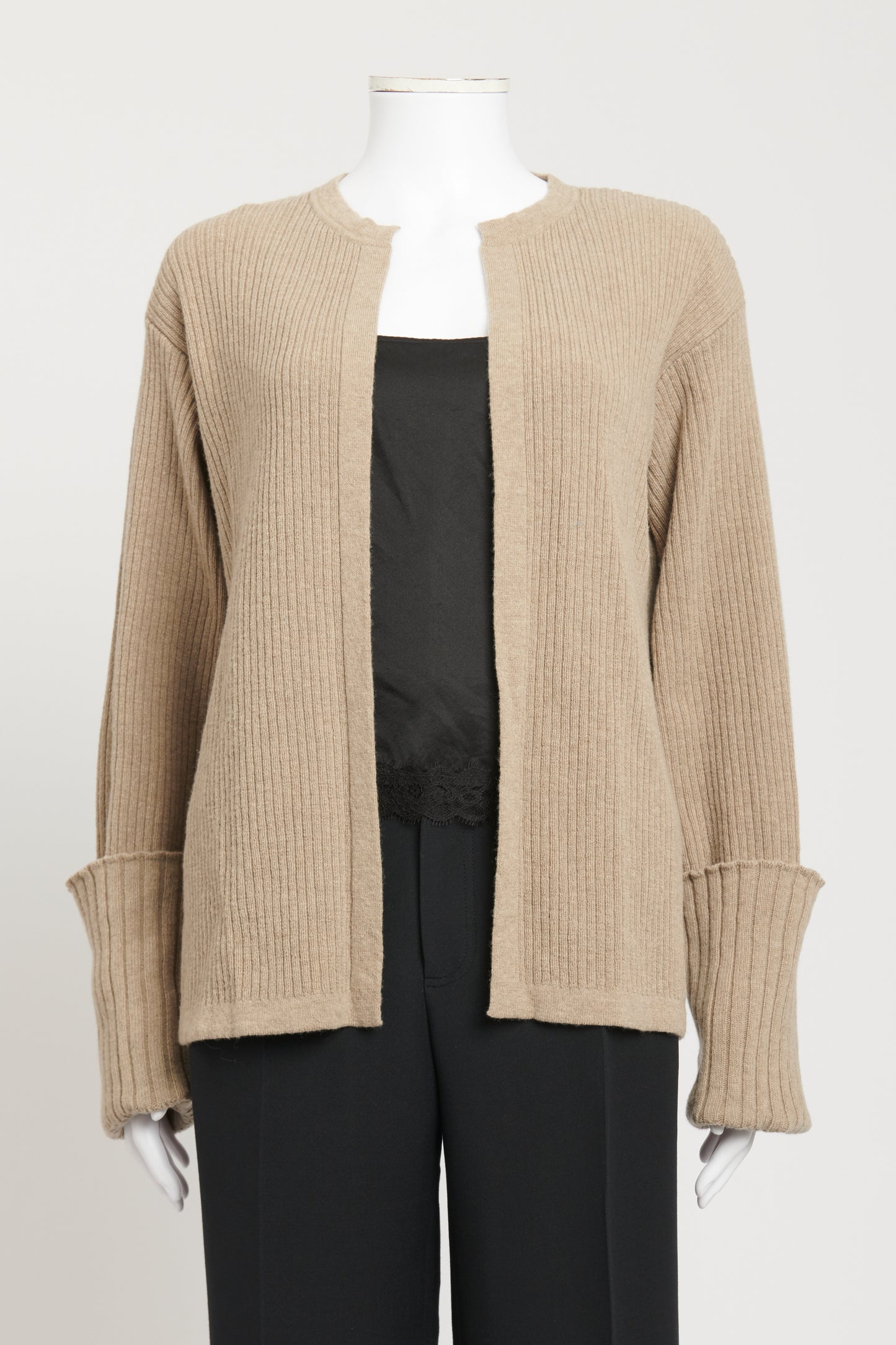 Light Grey Ribbed Wool Cardigan