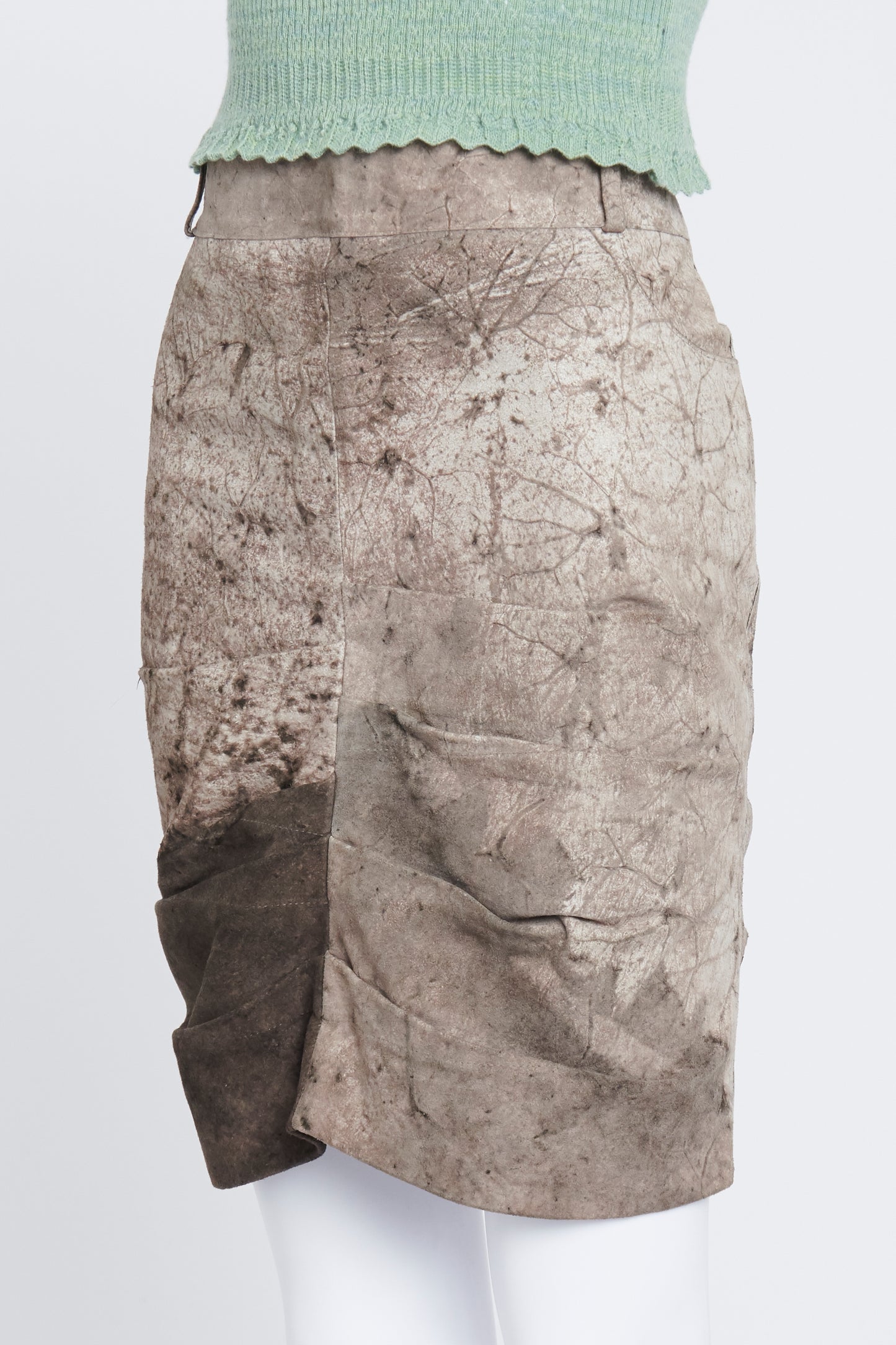 Grey Calfskin Printed Mini Skirt