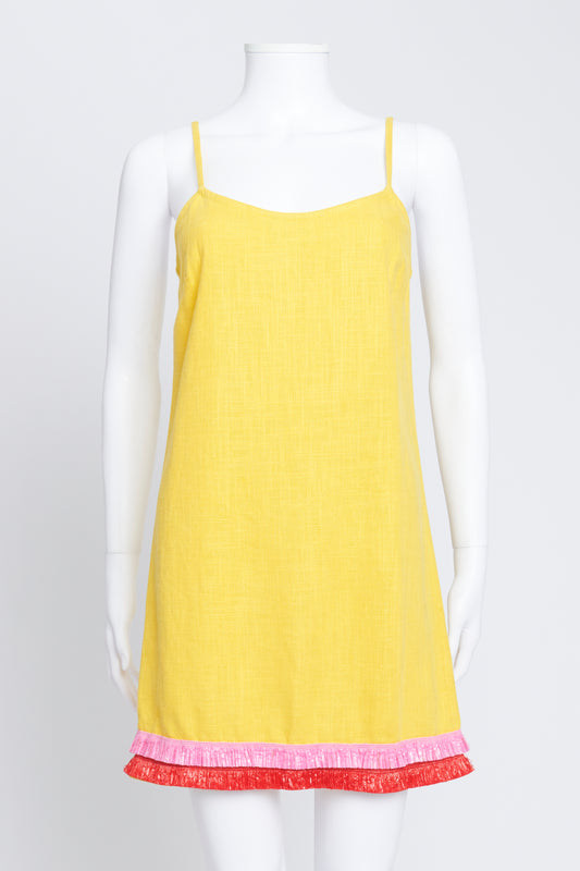 Yellow Linen-blend Slip Mini Dress