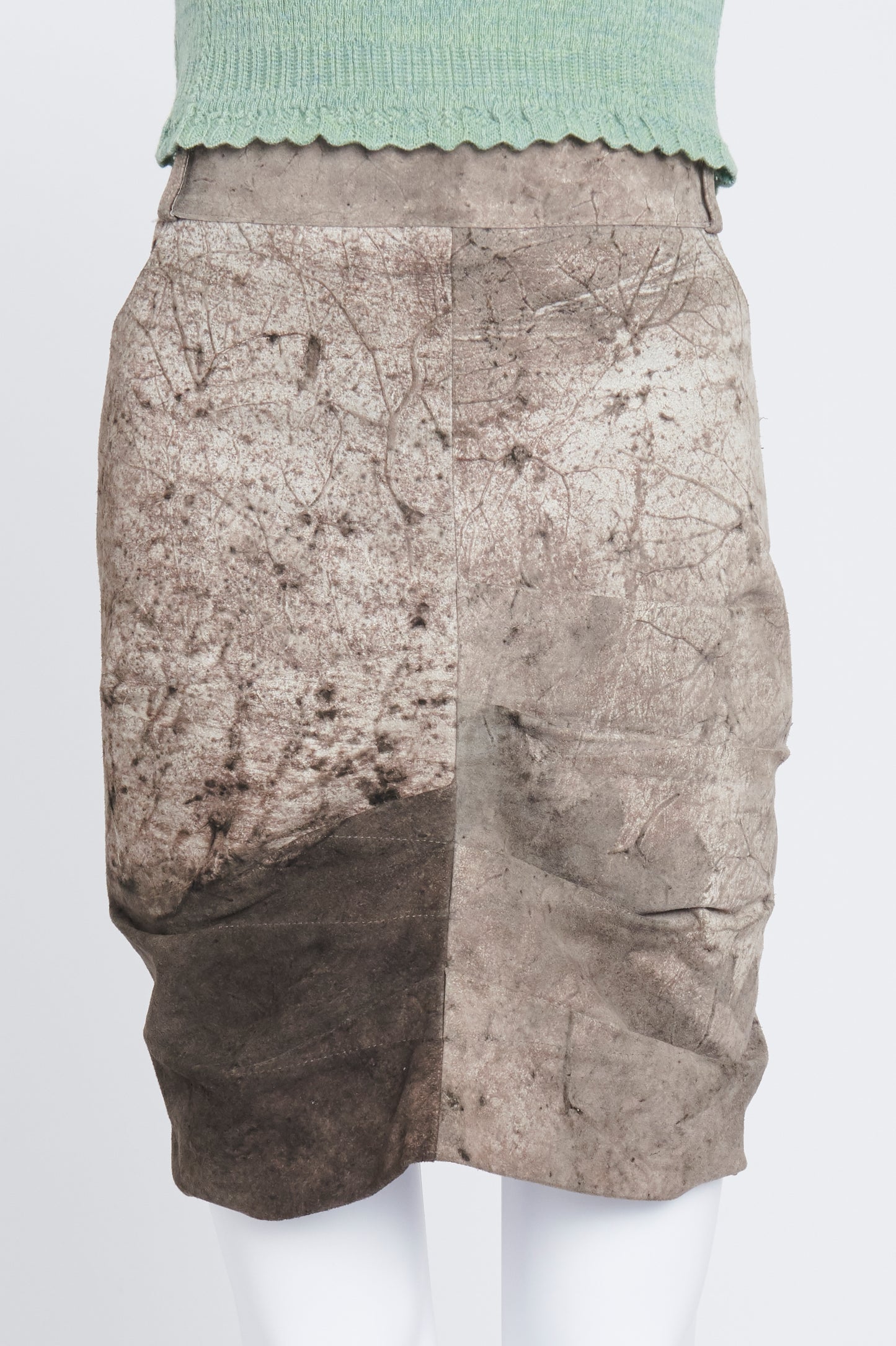 Grey Calfskin Printed Mini Skirt