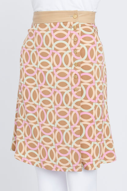 Tan Printed Button Up Mini Skirt