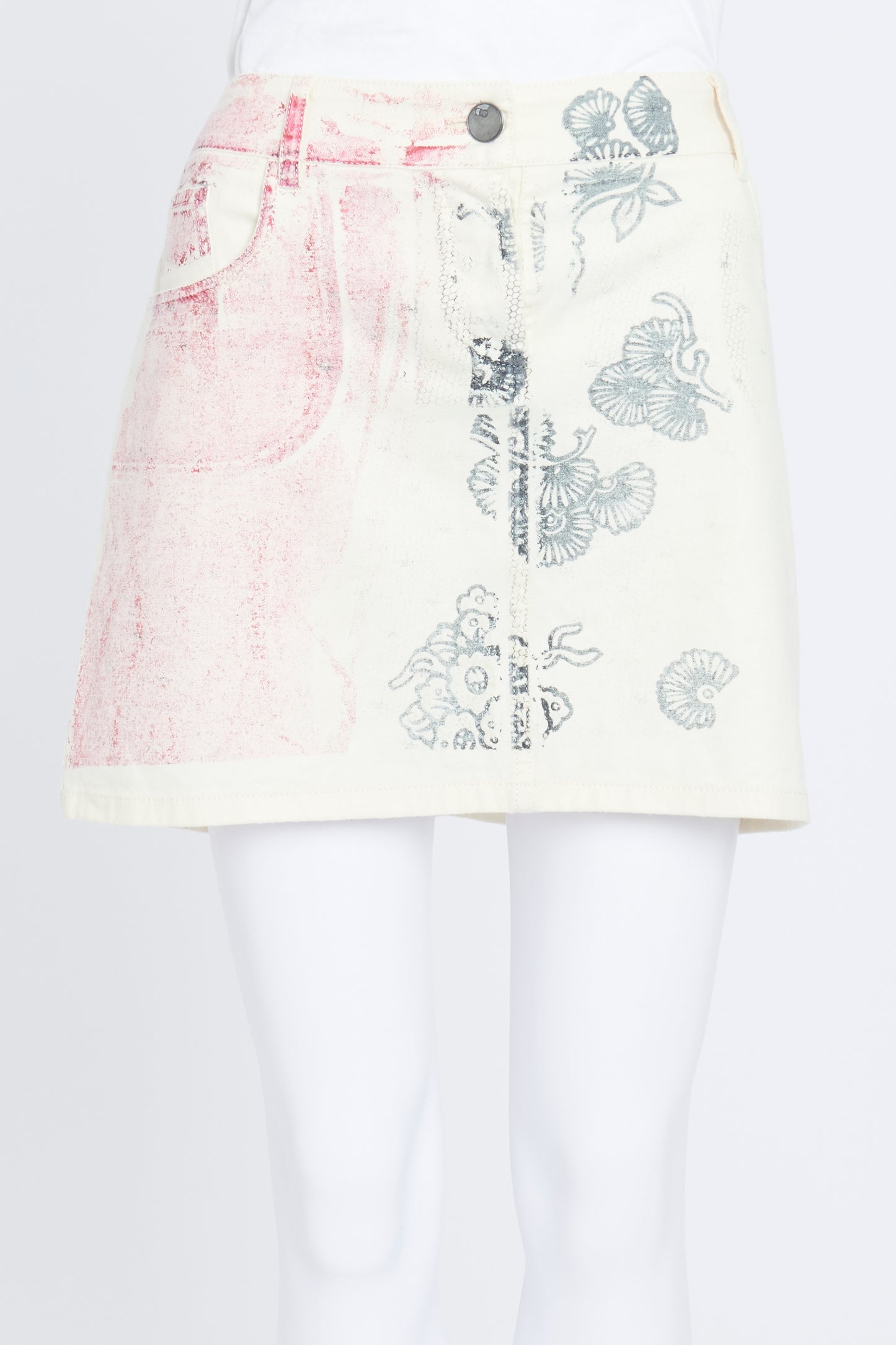 Cream Wool Mini Skirt With Faded Print