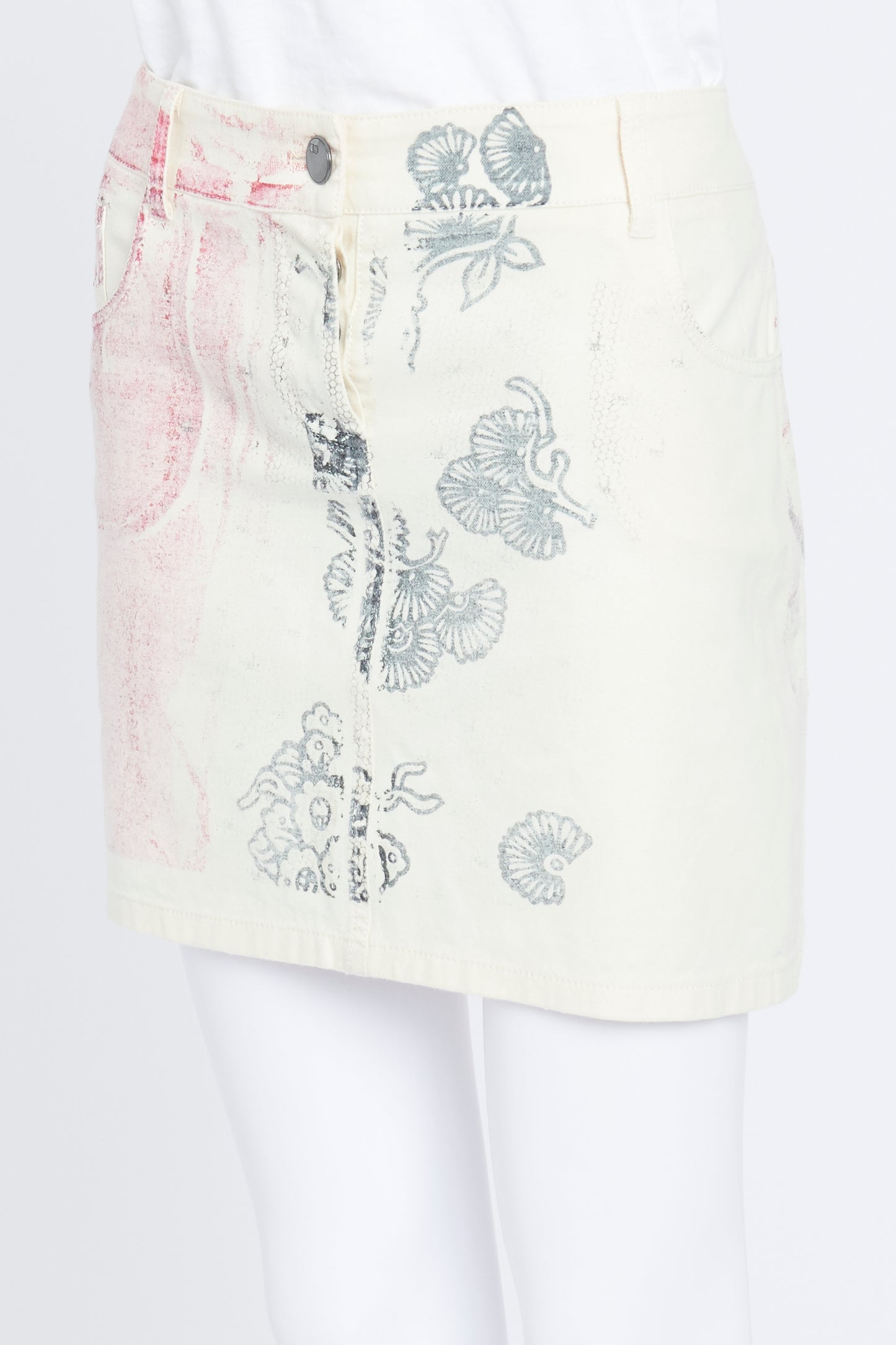 Cream Wool Mini Skirt With Faded Print