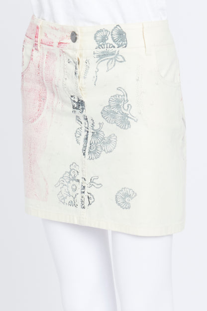 Cream Wool Mini Skirt With Faded Print