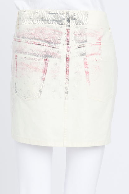 Cream Wool Mini Skirt With Faded Print