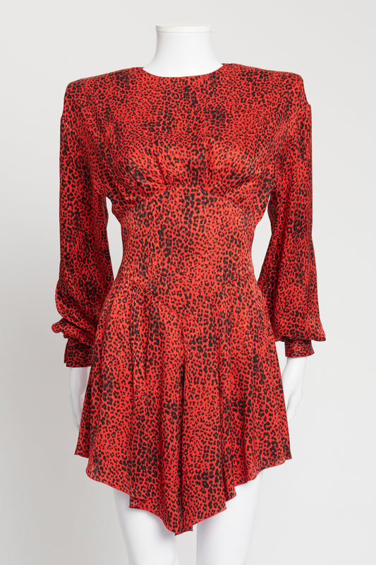 Red Leopard Silk Jacquard Mini Dress