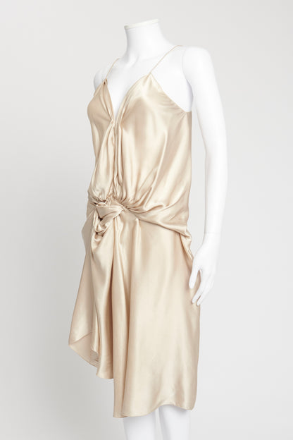 Fall 2011 Oyster Silk Zip Front Draped Knee-Length Dress