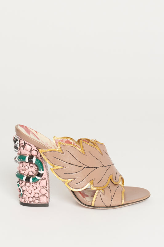 Pink Snake Heel Crossover Leaf Preowned Mules